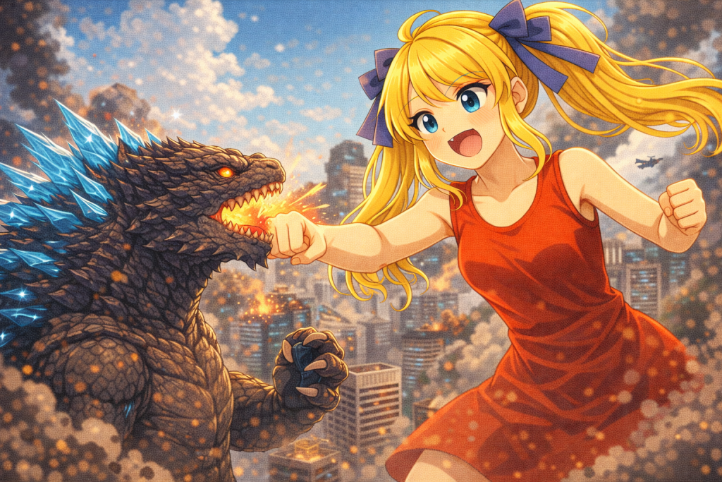 Maskot kæmper mod kaiju