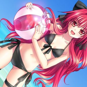 Tama-nee med badebold ved stranden