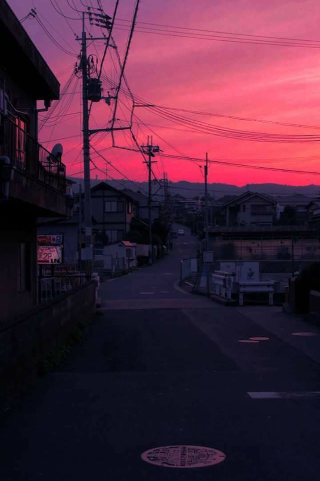 Solnedgang et sted i Japan