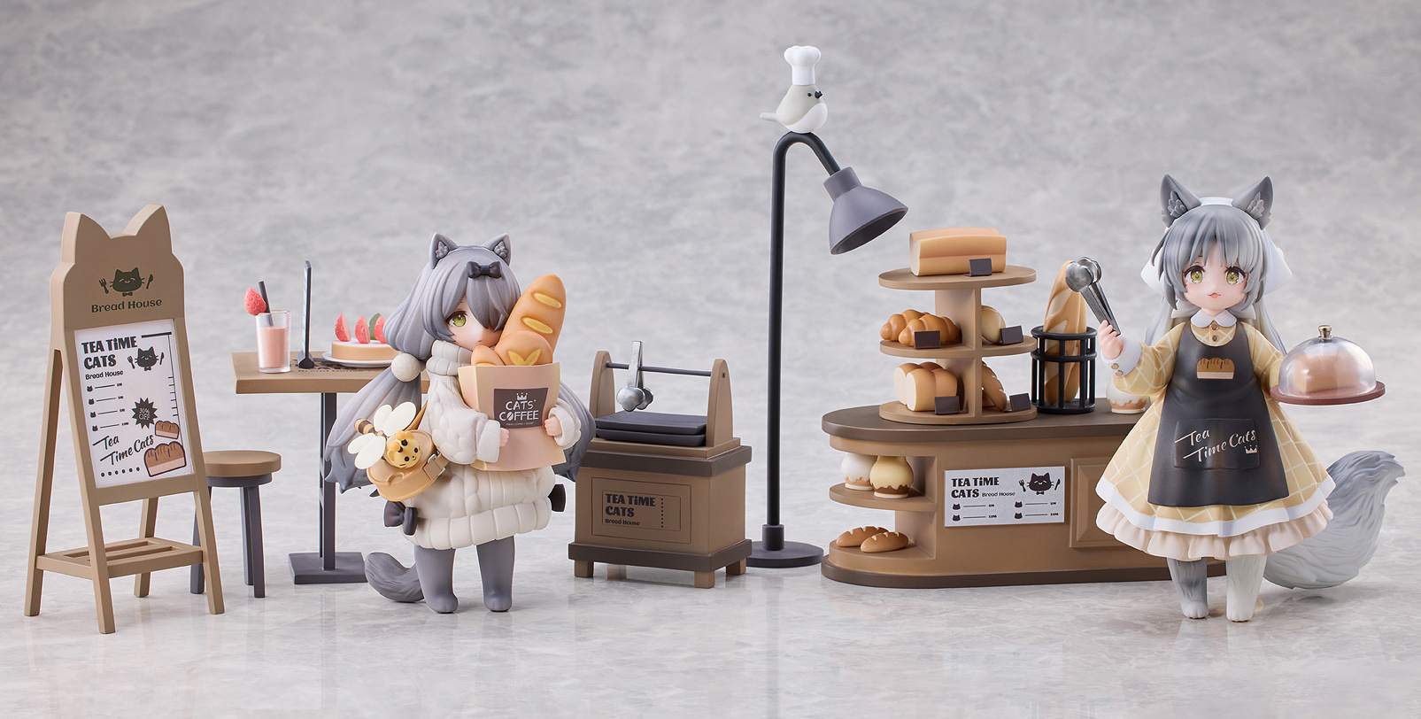 Tea Time Cats Scene: Meow Town Bakery Clerk & Customer Set