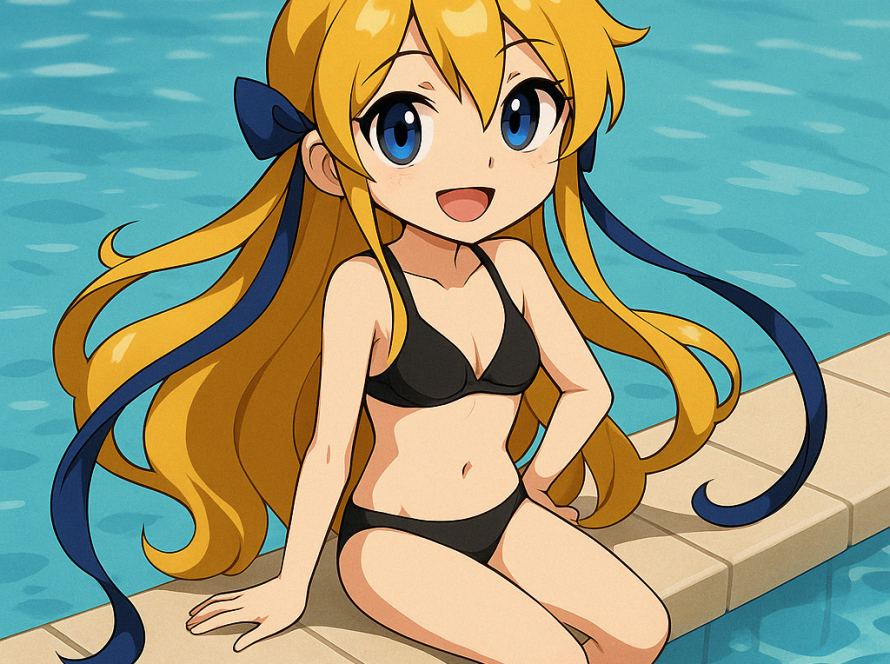 AGs maskot ved pool (AI genereret)